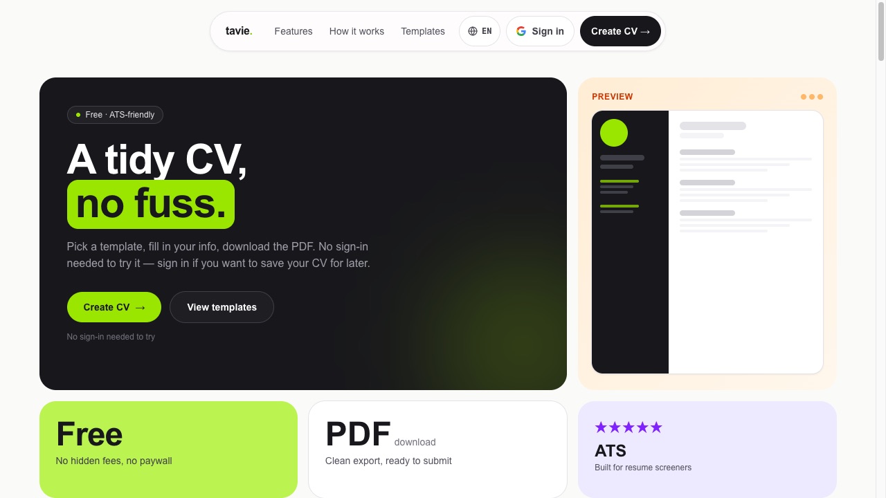 Tavie — Tạo CV miễn phí